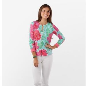 Lilly Pulitzer Paley Cardigan in Shorely Blue Bellina Floral Print
